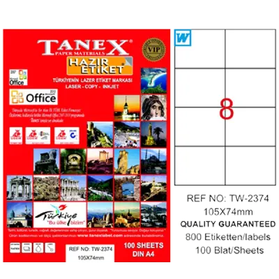 Tanex Laser Etiket 100 YP 105x74.25 Laser-Copy-Inkjet TW-2374