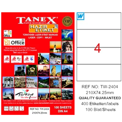 Tanex Laser Etiket 100 YP 210x74.25 Laser-Copy-Inkjet TW-2404