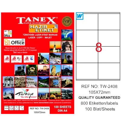 Tanex Laser Etiket 100 YP 105x72 Laser-Copy-Inkjet TW-2408