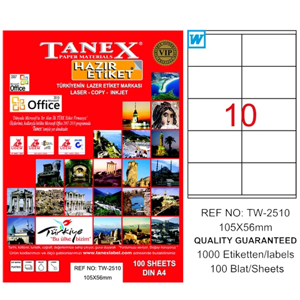 Tanex Laser Etiket 100 YP 105x56 Laser-Copy-Inkjet TW-2510