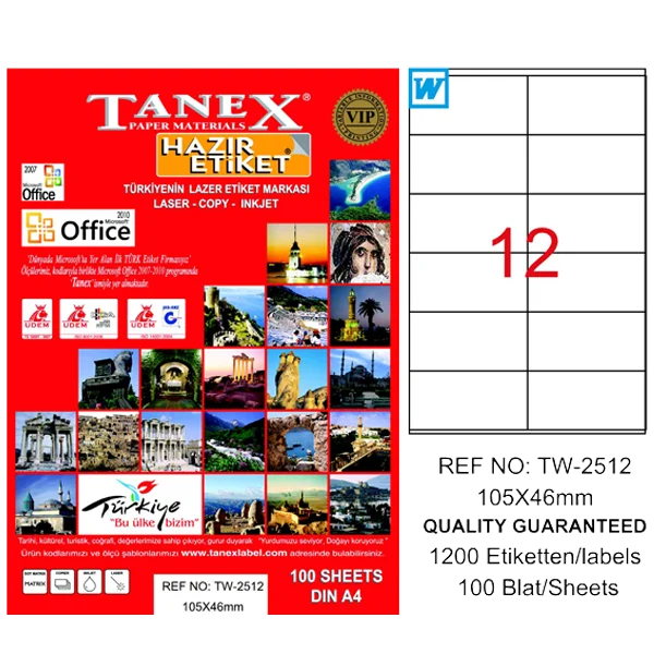 Tanex Laser Etiket 100 YP 105x46 Laser-Copy-Inkjet TW-2512