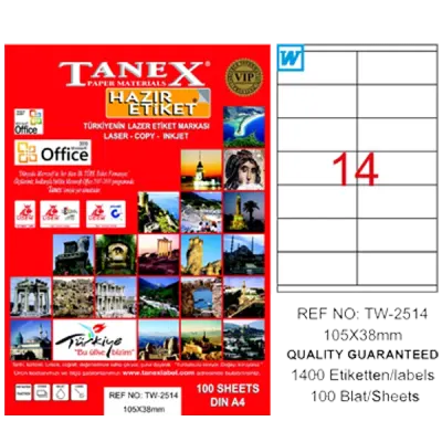 Tanex Laser Etiket 100 YP 105x38 Laser-Copy-Inkjet TW-2514