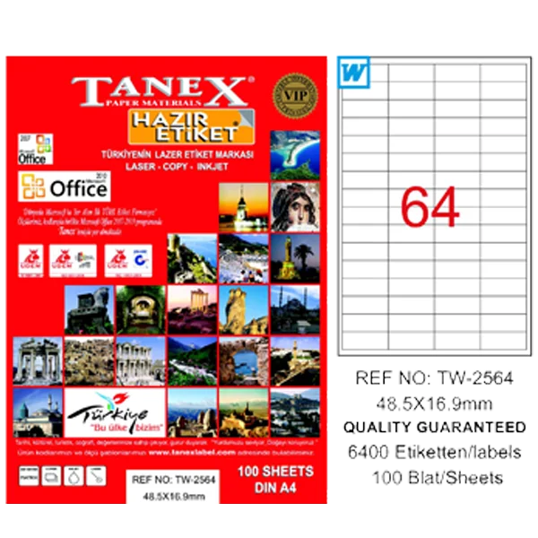 Tanex Laser Etiket 100 YP 48.5x16.9 Laser-Copy-Inkjet TW-2564