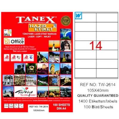 Tanex Laser Etiket 100 YP 105x40 Laser-Copy-Inkjet TW-2614