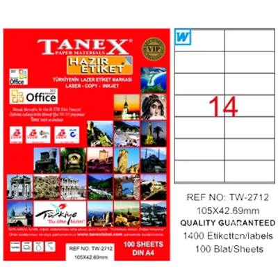 Tanex Laser Etiket 100 YP 105x42.69 Laser-Copy-Inkjet TW-2712