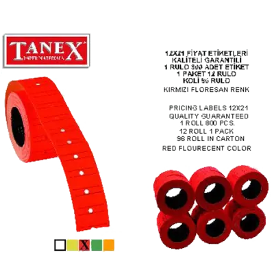 Tanex Fiyat Etiketi Çizgili 12x21 Fosforlu Kırmızı