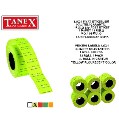 Tanex Fiyat Etiketi Çizgili 12x21 Fosforlu Sarı