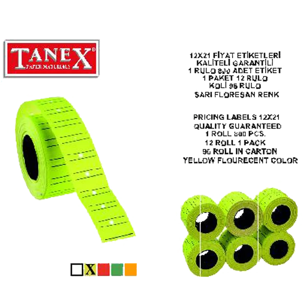 Tanex Fiyat Etiketi Çizgili 12x21 Fosforlu Sarı