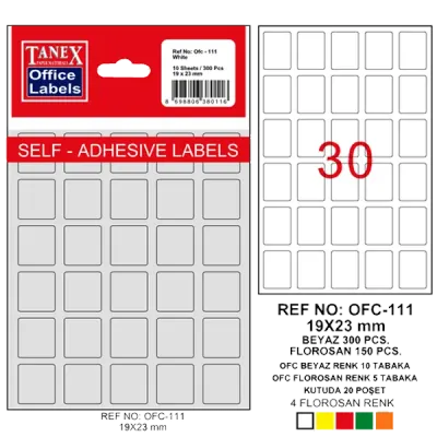 Tanex Ofis Etiketi Poşetli 19x23 MM Beyaz OFC-111