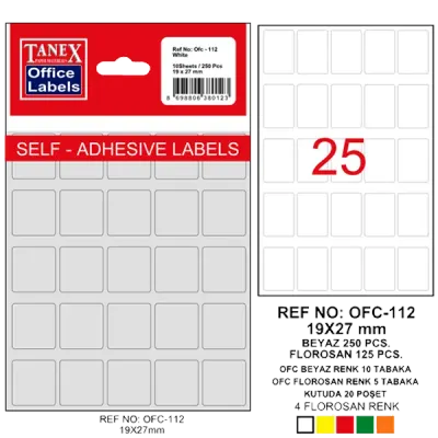 Tanex Ofis Etiketi Poşetli 19x27 MM Beyaz OFC-112
