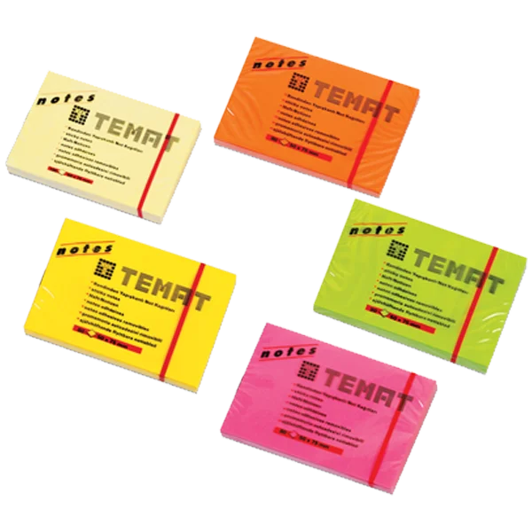 Temat Yapışkanlı Not Kağıdı 50x75 MM Fosforlu Sarı 11064