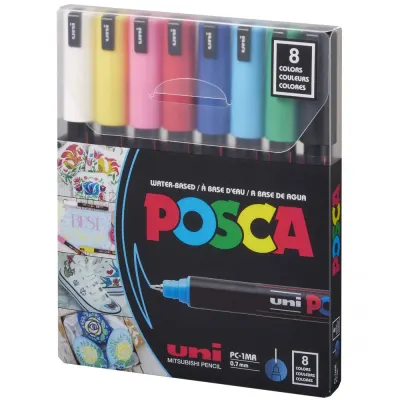 Uni-Ball Posca 0.7 Su Bazlı Poster Markörü Ana Renk 8 Li PC-1MR