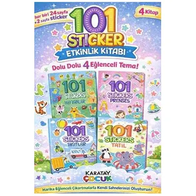 4E 101 Sticker Etknlik Kitabı Taşıtlar-Prenses-Hayvanlar-Tatil