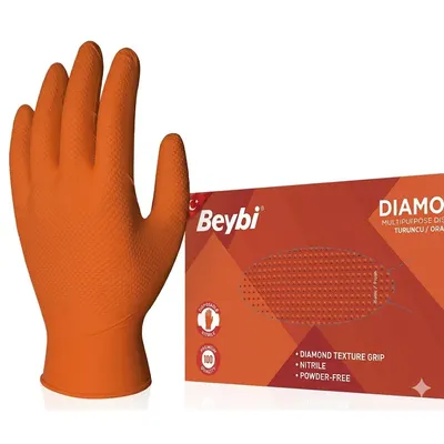 Beybi Diamond Pudrasız Xl Turuncu Nitril Eldiven