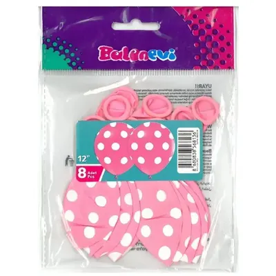 Balonevi Balon Çepeçevre Puantiye Baskılı Pembe 12" 8 Li