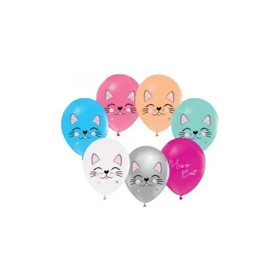 Balonevi Balon 4+1 Mıss Cat Baskılı 12" 8 Li
