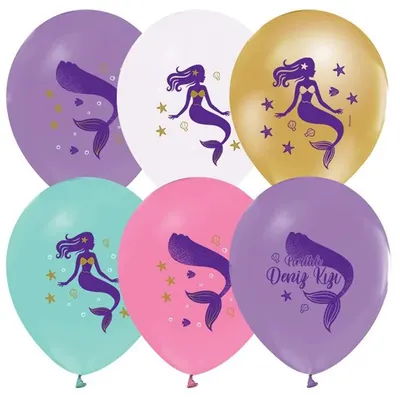 Balonevi Balon 3+1 Pırıltılı Deniz Kızı Baskılı 12"